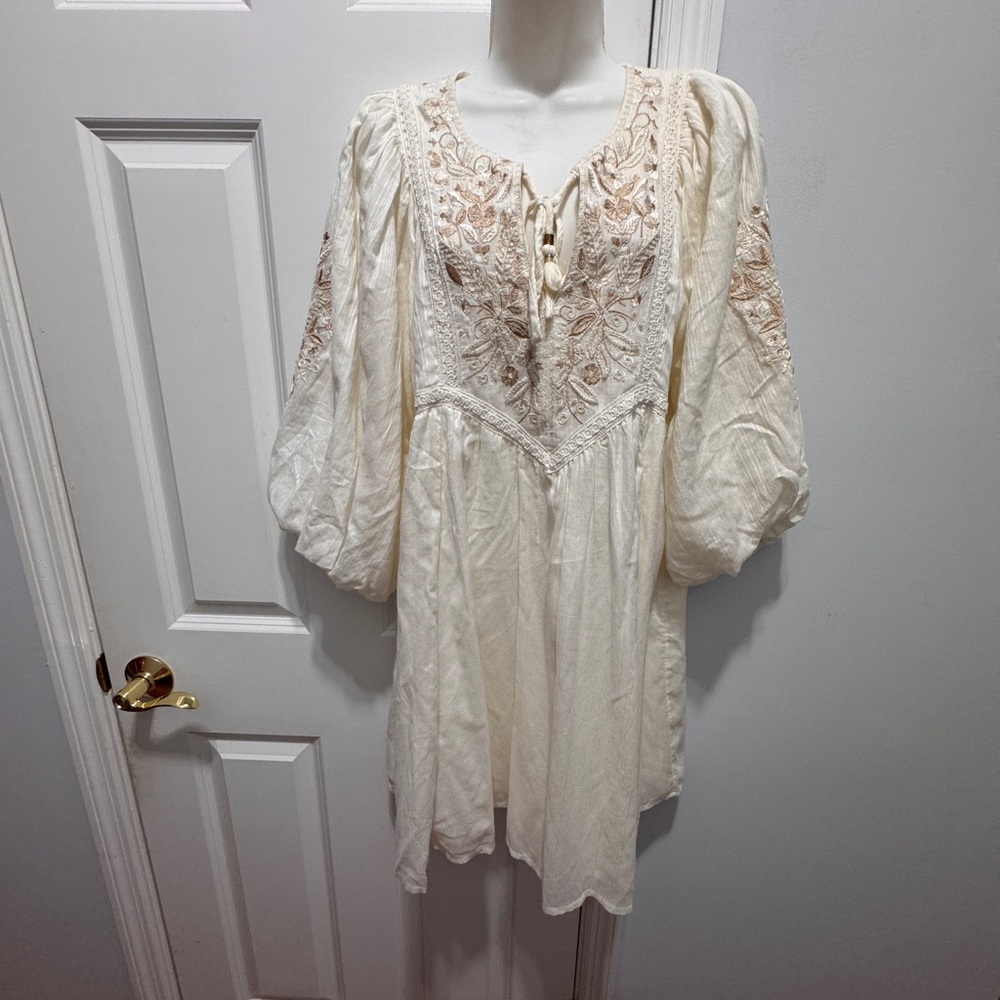 Anthropologie Cream Embroidered Mini Dress size small